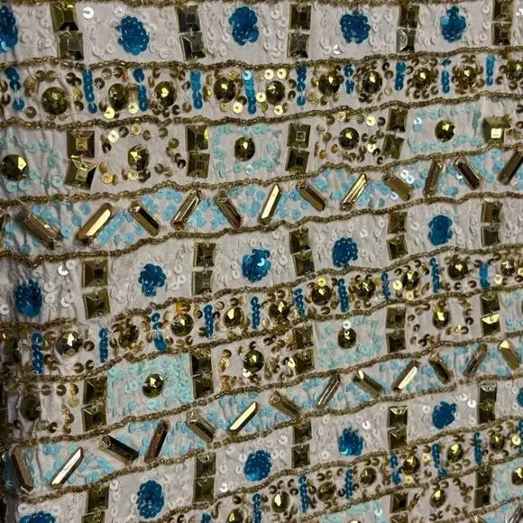 Boston Proper Gold Aqua Gem Embellished Beach Wedding Guest Tank Womens Sz S - Picture 4 of 7